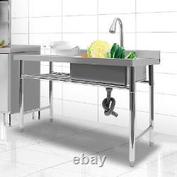 Commercial Kitchen Sink Prep Table+360° Faucet Compartment Sink Stainless Steel