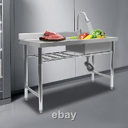 Commercial Kitchen Sink Prep Table+360° Faucet Compartment Sink Stainless Steel