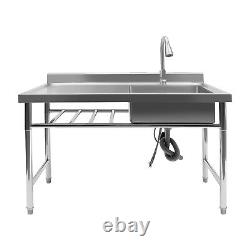 Commercial Kitchen Sink Prep Table+360° Faucet Compartment Sink Stainless Steel