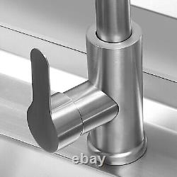 Commercial Kitchen Sink Prep Table+360° Faucet Compartment Sink Stainless Steel