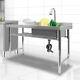 Commercial Kitchen Sink Prep Table+faucet Compartment Stainless Steel Thickened