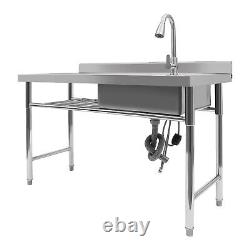 Commercial Kitchen Sink Prep Table+Faucet Compartment Stainless Steel Thickened