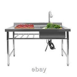 Commercial Kitchen Sink Prep Table+Faucet Compartment Stainless Steel Thickened