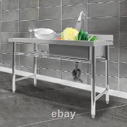 Commercial Kitchen Sink Prep Table+Faucet Compartment Stainless Steel Thickened