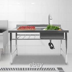 Commercial Kitchen Sink Prep Table+Faucet Compartment Stainless Steel Thickened