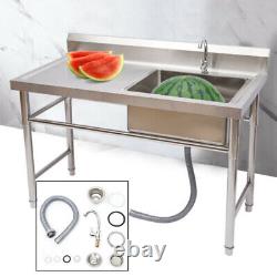 Commercial Kitchen Sink Prep Table + Faucet Single Compartment Stainless Steel