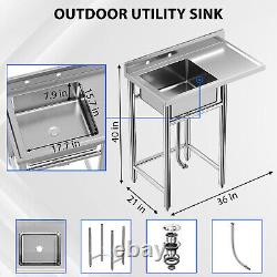 Commercial Kitchen Sink Prep Table Stainless Steel Washbasin 1 Compartment