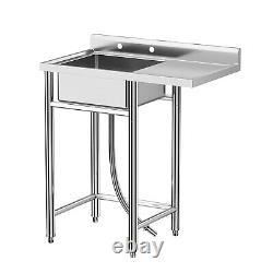 Commercial Kitchen Sink Prep Table Stainless Steel Washbasin 1 Compartment