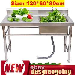 Commercial Kitchen Sink Prep Table With Faucet Stainless Steel Single Compartment