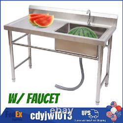 Commercial Kitchen Sink Prep Table With Faucet Stainless Steel Single Compartment