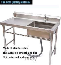 Commercial Kitchen Sink Prep Table With Faucet Stainless Steel Single Compartment