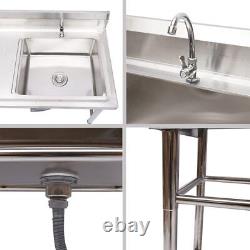 Commercial Kitchen Sink Prep Table With Faucet Stainless Steel Single Compartment