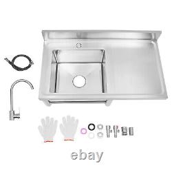 Commercial Kitchen Sink Prep Table with Faucet 304 Stainless Steel 1 Compartment