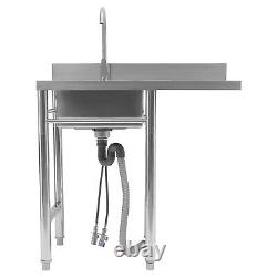 Commercial Kitchen Sink Prep Table with Faucet 304 Stainless Steel 1 Compartment