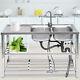 Commercial Kitchen Sink Prep Table With Faucet Double Compartment Stainless Steel