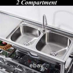 Commercial Kitchen Sink Prep Table with Faucet Double Compartment Stainless Steel
