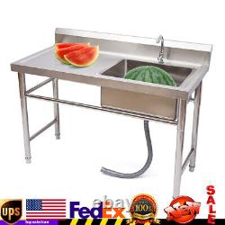 Commercial Kitchen Sink Prep Table with Faucet Single Compartment Stainless Steel