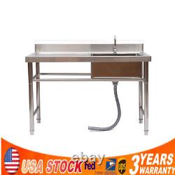 Commercial Kitchen Sink Prep Table with Faucet Single Compartment Stainless Steel