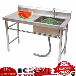 Commercial Kitchen Sink Prep Table with Faucet Stainless Steel Single Compartment