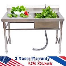 Commercial Kitchen Sink Prep Table with Faucet Stainless Steel Single Compartment