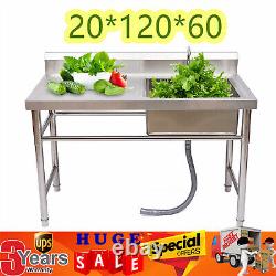 Commercial Kitchen Sink Prep Table with Faucet Stainless Steel Single Compartment