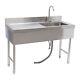 Commercial Kitchen Sink Prep Table With Faucet Stainless Steel Single Compartment
