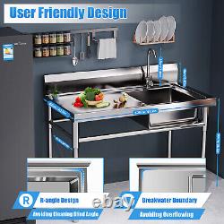 Commercial Kitchen Sink Prep Table with Faucet Stainless Steel Single Compartment