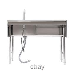 Commercial Kitchen Sink Prep Table with Faucet Stainless Steel Single Compartment