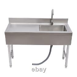 Commercial Kitchen Sink Prep Table with Faucet Stainless Steel Single Compartment