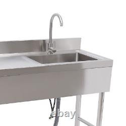 Commercial Kitchen Sink Prep Table with Faucet Stainless Steel Single Compartment