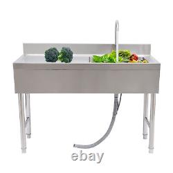 Commercial Kitchen Sink Prep Table with Faucet Stainless Steel Single Compartment