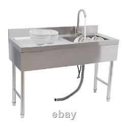 Commercial Kitchen Sink Prep Table with Faucet Stainless Steel Single Compartment