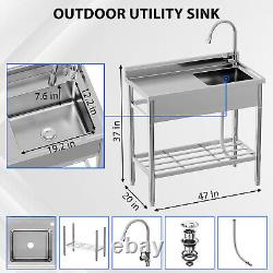 Commercial Kitchen Sink Prep Table with Workbench Single Faucet Stainless Steel