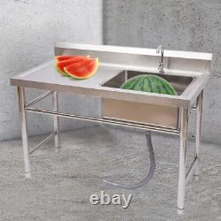 Commercial Kitchen Sink Prep Table withFaucet Single Compartment Stainless Steel