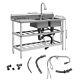 Commercial Kitchen Sink Prep Table Withfaucet Stainless Steel 2 Compartment +shelf