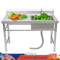 Commercial Kitchen Sink Prep Table withFaucet Stainless Steel Single Compartment