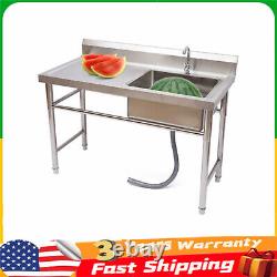 Commercial Kitchen Sink Prep Table withFaucet Stainless Steel Single Compartment
