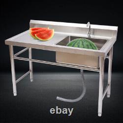 Commercial Kitchen Sink Prep Table withFaucet Stainless Steel Single Compartment