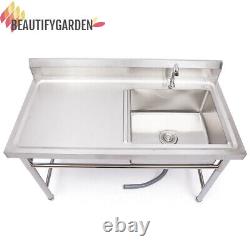 Commercial Kitchen Sink Prep Table withFaucet Stainless Steel Single Compartment