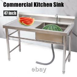 Commercial Kitchen Sink Prep Table withFaucet, Stainless Steel Single Compartment