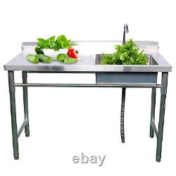 Commercial Kitchen Sink Prep Table withFaucet Stainless Steel Single Compartment