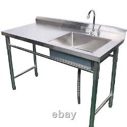 Commercial Kitchen Sink Prep Table withFaucet Stainless Steel Single Compartment