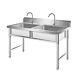 Commercial Kitchen Sink Stainless Steel 2 Compartment Free Standing Double Bowls