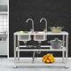 Commercial Kitchen Sink Stainless Steel 2 Compartment Free Standing Double Bowls