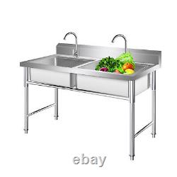 Commercial Kitchen Sink Stainless Steel 2 Compartment Free Standing Double Bowls