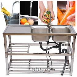 Commercial Kitchen Utility Sink 2 Compartment Sink Prep Table Stainless Steel