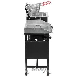 Commercial Restaurant Gas Grill with2 Deep Fryer Heavy Duty Countertop Grill Food