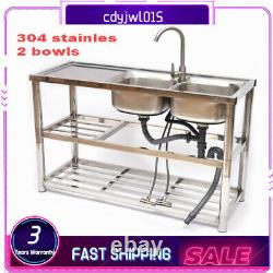 Commercial Sink Sink with Drainboard Faucet Utility Sink Set 304 Stainless Steel