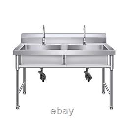 Commercial Sink Stainless Steel Kitchen Utility Sink + 2 Prep Table 39.3X 31.5