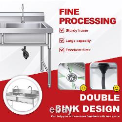 Commercial Sink Stainless Steel Kitchen Utility Sink + 2 Prep Table 39.3X 31.5